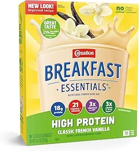 Carnation Breakfast Essentials High Protein Oral Supplement Classic French Vanilla Flavor 1.31 oz. Packet 60 Ct