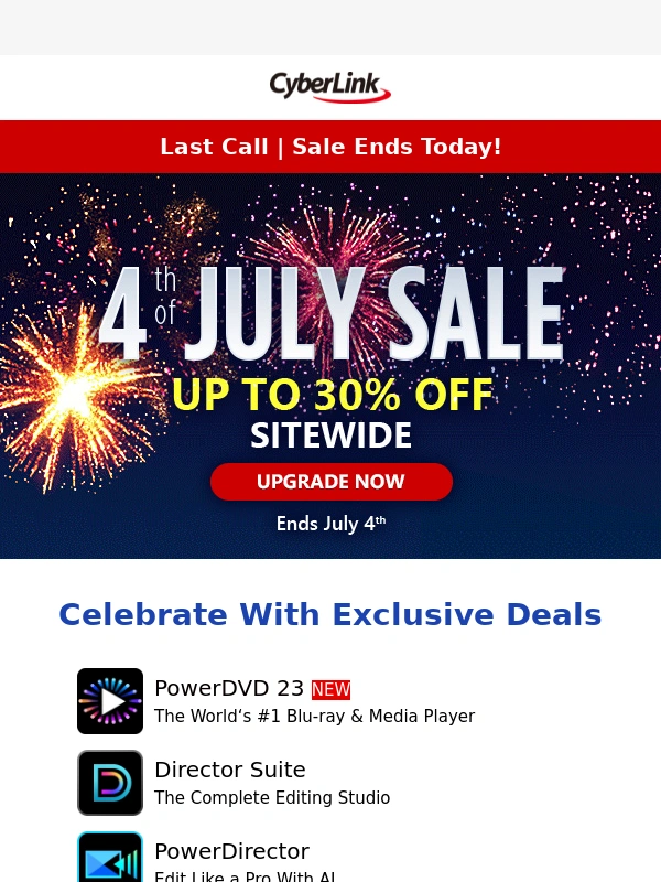 Cyberlink - Up to 30% OFF SITEWIDE Ends Today | 4th of July Sale