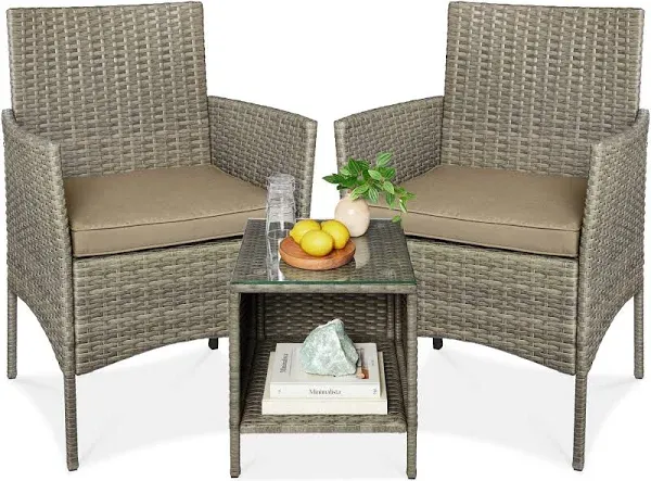 Best Choice Products 3-Piece Outdoor Wicker Conversation Patio Bistro Set with 2 Chairs and Table