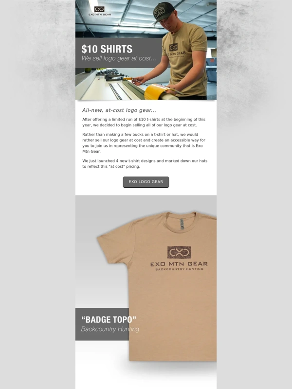 Exo Mtn Gear - NEW — $10 T-Shirts (And why we sell our logo gear at cost...)