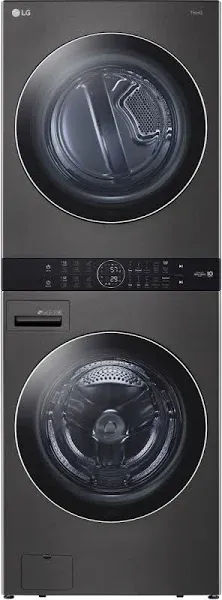 LG 4.5 Cu. Ft. Washer, 7.4 Cu. Ft. Gas Dryer Black Steel Front Load Stack Laundry