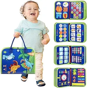 Winblo Toddler Busy Board - Montessori Toys for 1-3 Year Old Boy Birthday Gift, Educational Learning Sensory Busy Book for Two Y