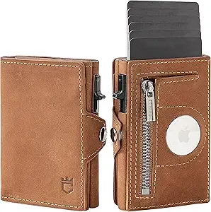 Gemonklee Mens Slim Wallet, Brown 3.0, 100% Full Grain Leather, RFID Protected, Airtag Wallet Holder, 3″ L x 4″ W x 0.8″ H