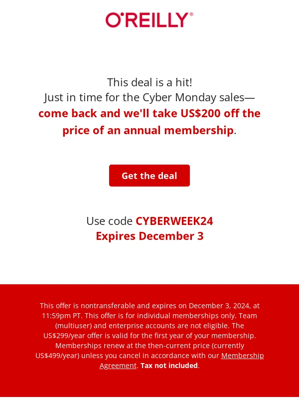 O'Reilly - This Cyber Sale deal is a hit