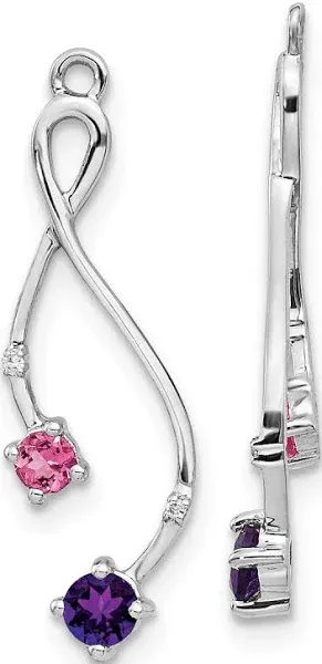 14K White Gold Diamond, Amethyst, and Pink Tourm Earring Jackets
