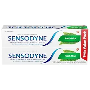 Sensodyne Fresh Mint Twinpack Toothpaste for Sensitive Teeth, 4 Ounce (Pack of 2)