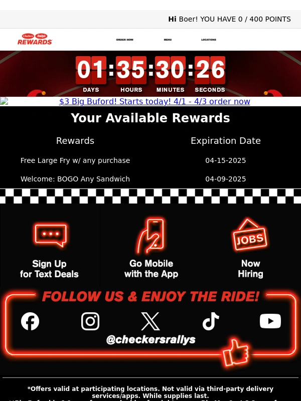 Checkers - Boer,$3 Big Buford awaits!
