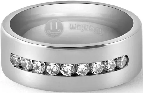 Pompeii3 Men's Brushed Titanium 8mm Ring Moissanite Wedding Band
