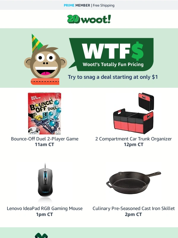 Woot - $1 deals + Wootbusters + Buy 2,get 2 shirts = Birthday Bonanza!