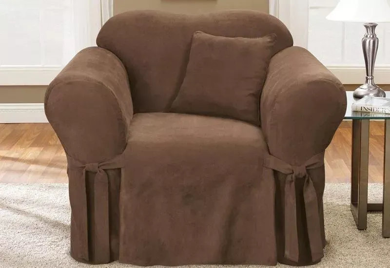 Soft Suede One Piece Chair Slipcover   Form Fit   Machine Washable   Outlet in Chocolate SureFit