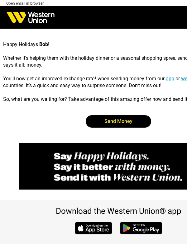 Western Union - Bob,say Happy Holidays with Western Union