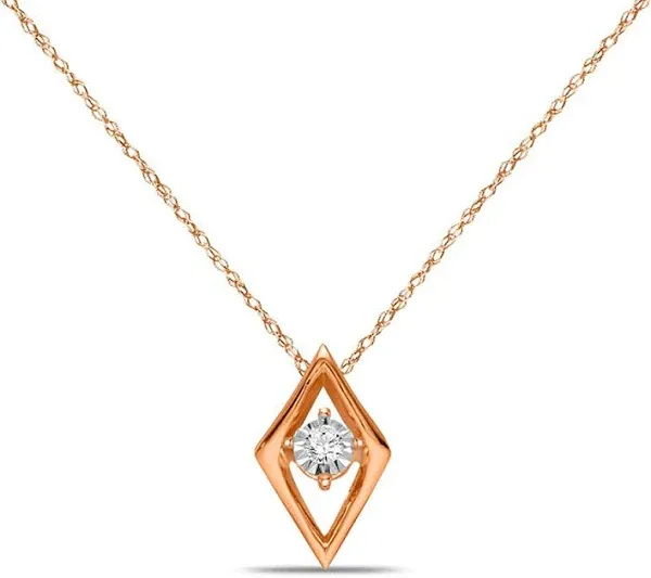 10K White and Rose Gold Diamond Solitaire Illusion Pendant Necklace