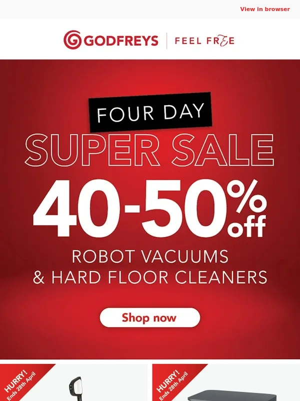 Godfreys - Save 40-50% Off Robot Vacs and Hard Floor Cleaners ?