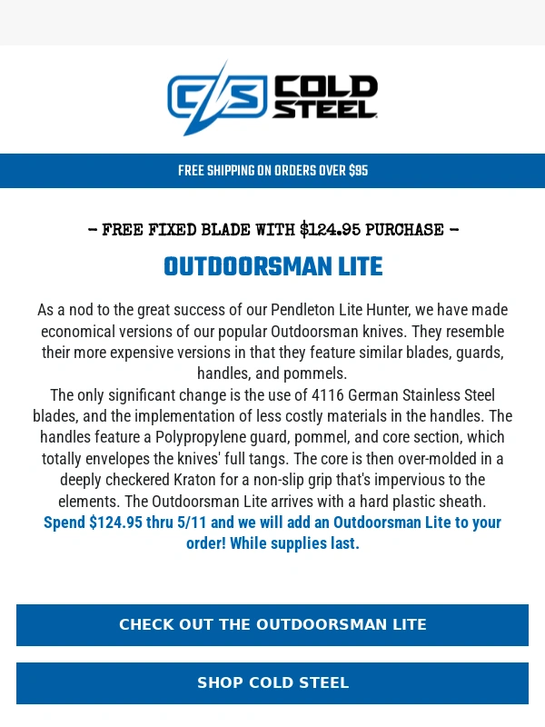 Cold Steel - Free Fixed Blade With Any $124.95 Purchase!
