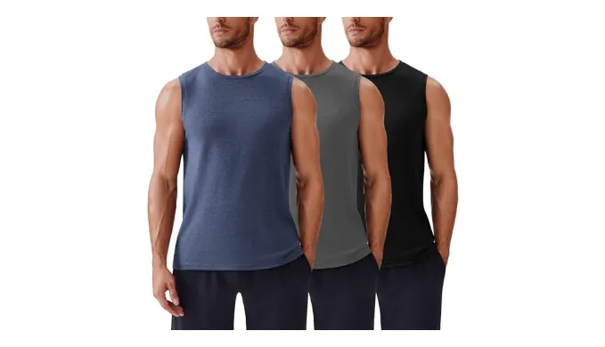 PINSPARK Mens 3 Pack Workout Tank Tops Gym Sleeveless Shirts Quick Dry Training Muscle Shirts for Men