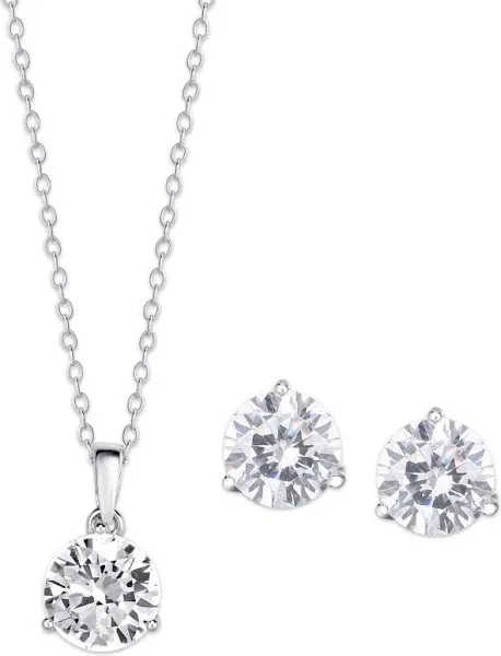 Macy's Women's Round Cubic Zirconia Silver Plate Necklace and Earring Set