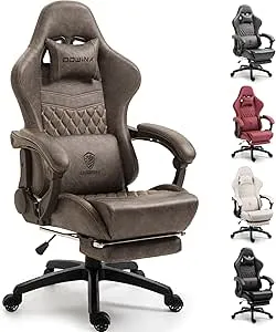 Dowinx - Gaming Chair Big and Tall, Ergonomic, Footrest, Massage Lumbar Support, 350Lbs, Brown