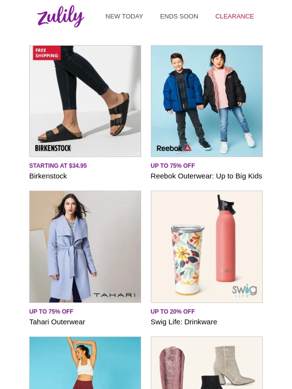 Zulily - Birkenstock | Reebok | Tahari | Swig Life