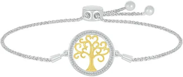 1/8 ct. tw. Tree of Life Bolo Bracelet in Sterling Silver & 10K Yellow Gold