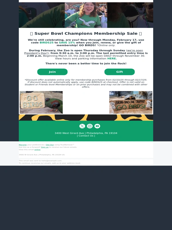 Philadelphia Zoo - Our Super Bowl Champions Membership Sale ends tomorrow!