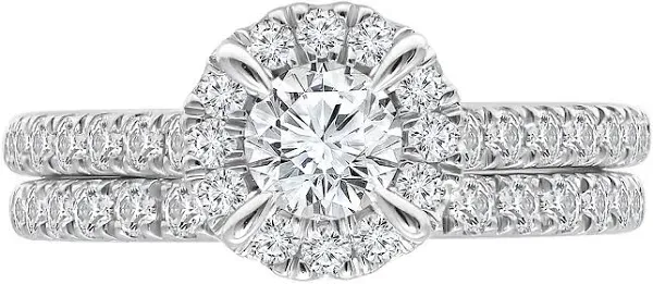 1 1/2 ct. tw. Round Diamond Halo Bridal Set in 14K White Gold