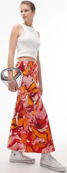 Topshop Floral Print Bias Maxi Skirt
