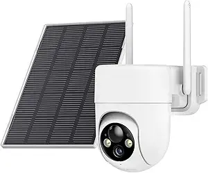 ELYSOO Solar Camera Outdoor Wireless, 2K Color Night Vision, Security Cameras Wireless Outdoor with 360°View, 4X Zoom, Battery Powered, 2.4GHz WiFi Solar Camera, PIR Alarm, IP65 Weatherproof