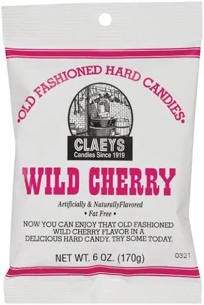 Claeys Hard Candy Drops Bags Wild Cherry 12-Piece Box