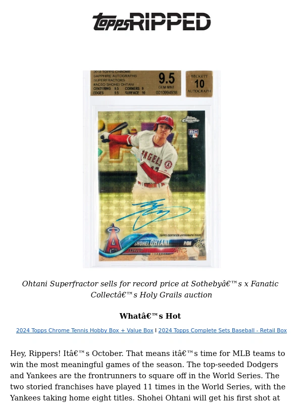 Topps - ?? Quick Rips goes in search of Holy Grails,Ohtani's 50th,and a Colombia LCS