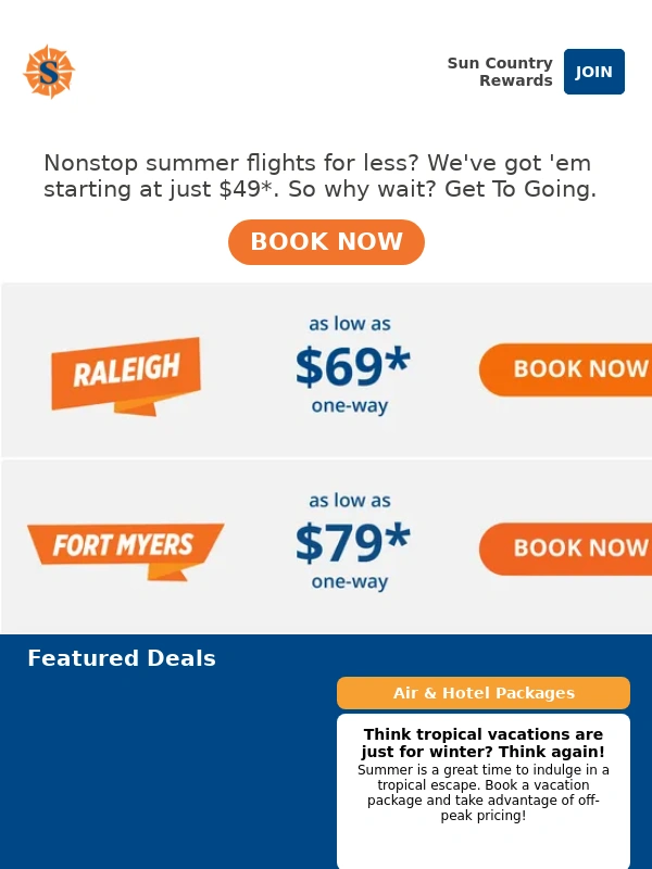 Sun Country - Summer flights from $49*? Yes please!