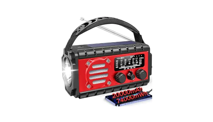 Aivica 20000mah Emergency Radio, SW/NOAA/AM/FM Weather Radio, Solar Powered Hand Crank Chager with Bige Batery Powered,Portable,Cellphone Charge,SOS,Flashlight for Emergency/Home