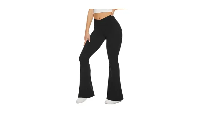 TNNZEET Black Flare Leggings for Women, Crossover Yoga Pants with Pockets Bootcut Flared Leggings