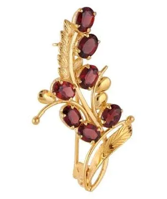 Novica Handcrafted Gold Plated Silver Floral Brooch Pin with Garnet