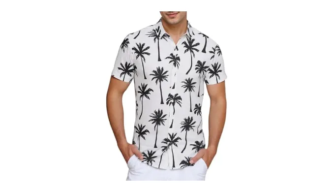 Mens Hawaiian Shirts Tops Short Sleeve Floral Button Down Beach Shirt Vintage Tropical Palm Summer Lightweight Blouses Male