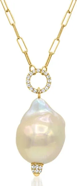 18" Cultured Baroque Pearl and Diamond Paper Clip Link Necklace