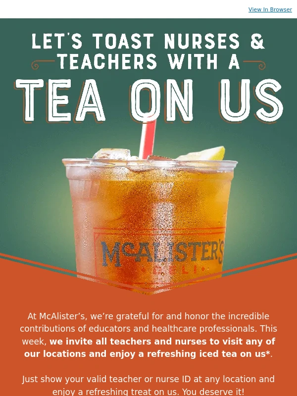 McAlister's Deli - We Appreciate Nurses and Teachers! ❤️
