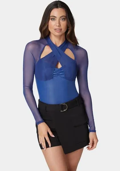 Bebe Women's Coated Knit Halter Neck Bodysuit