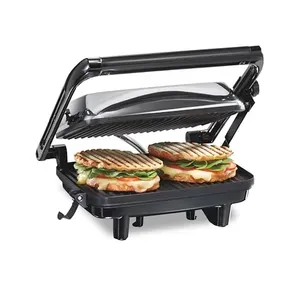 Hamilton Beach Panini Press Sandwich Maker & Electric Indoor Grill with Locking Lid, Opens 180 Degrees for any Thickness for Qu.