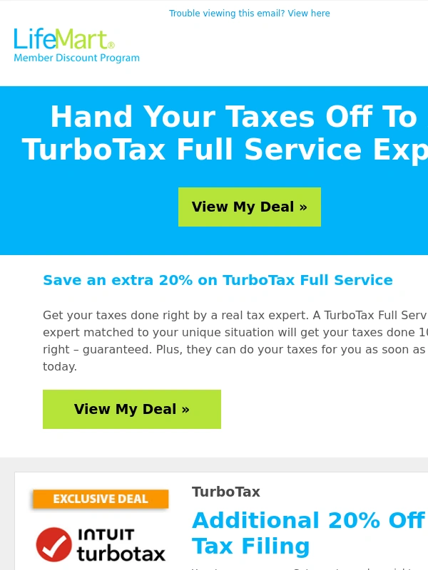 TurboTax - LifeMart Exclusive: Additional 20% Off Your Tax Filing