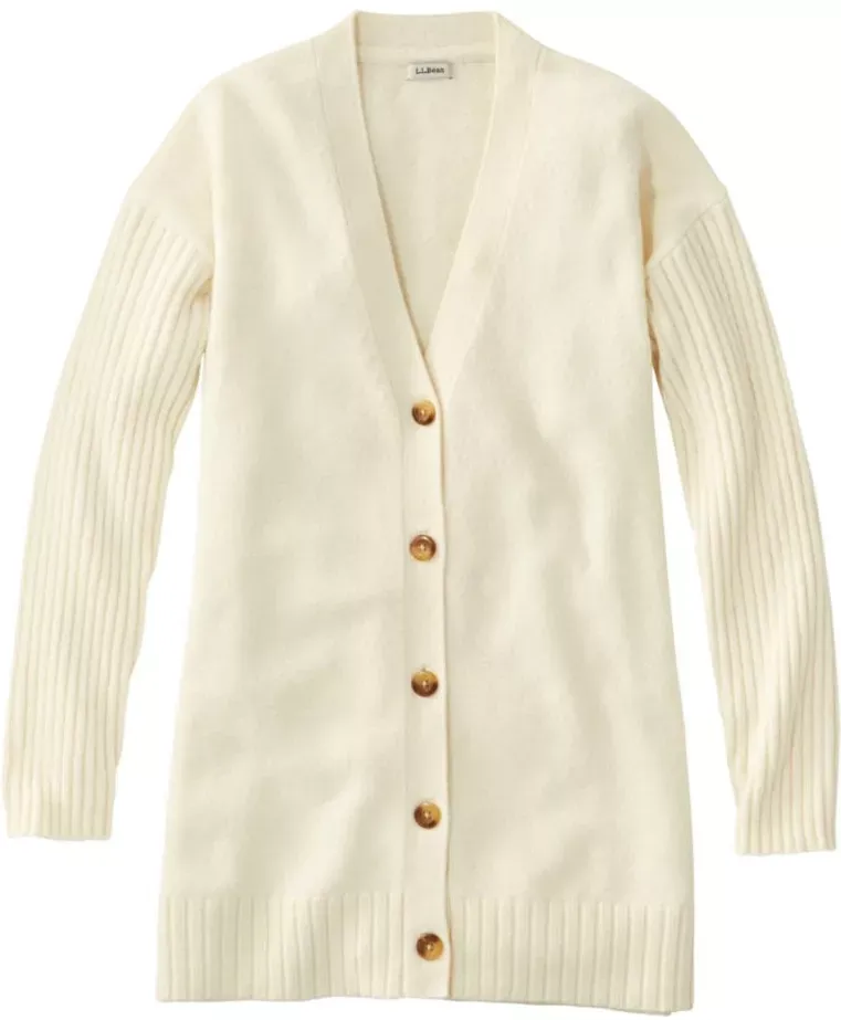 Women's The Essential Sweater, Cocoon Cardigan Sweater Cream Small, Wool/Nylon L.L.Bean