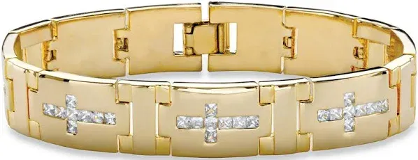 14K Gold-Plated Square-Cut Cubic Zirconia Cross Bracelet