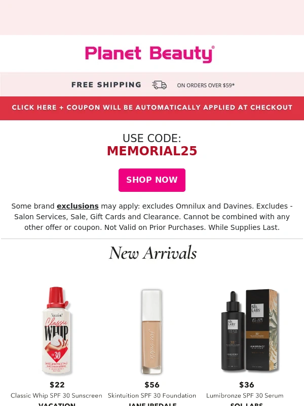 Planet Beauty - Memorial Day Sale: 25% Off Your Beauty Faves
