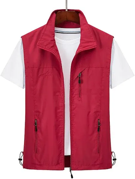 Men's Waterproof Fishing Vest Hiking Vest Sleeveless Outerwear Jacket Zip Top Outdoor Windproof Ultra Light (UL) Quick Dry Autumn / Fall Spring Back Venting Design Chinlon Solid Color Red Army Green