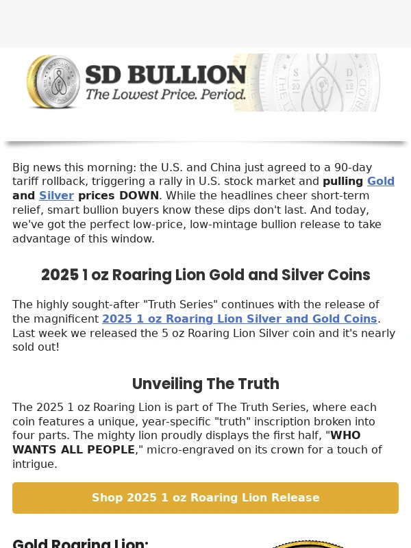 SD Bullion - ? Gold & Silver Down Big - New ? Truth Series Launch at Low Prices