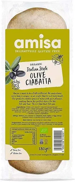 Amisa Organic Olive Ciabatta 180g