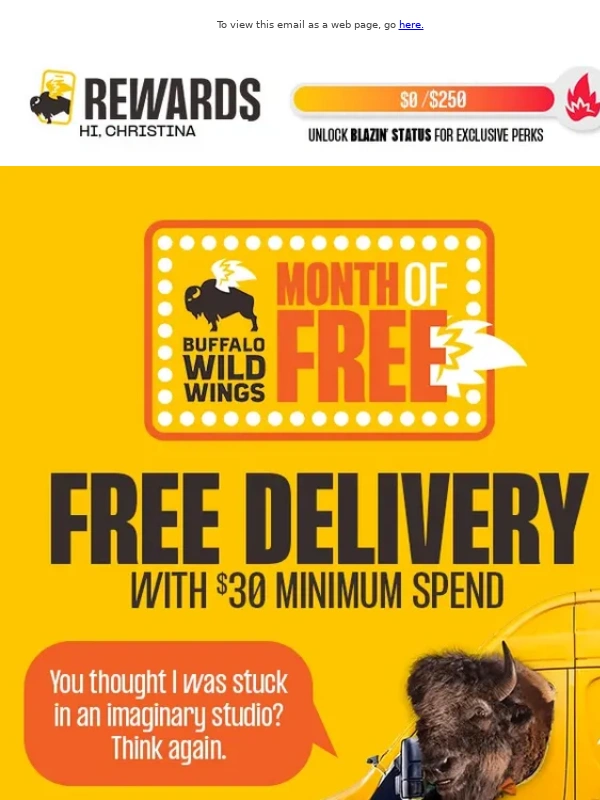 Buffalo Wild Wings - ⚠️ Month of Free drop: Get FREE delivery