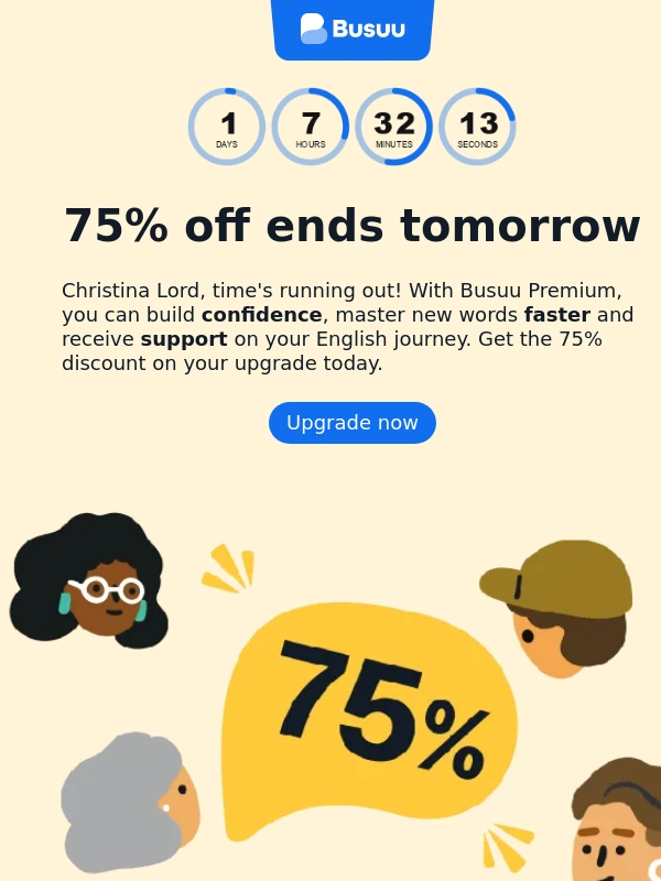 Busuu - Don't wait: 75% off ends tomorrow! ?