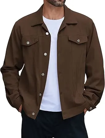 COOFANDY Men Brown Denim Jacket Cotton Lightweight Jacket Soft Jean Jacket Cowboy Cut Style Jacket Fall Jackets
