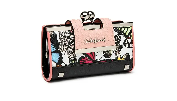 Women Wallet Leather Large Capacity Womens Handbag Large Capacity Long Wallet, with 10-card slots and clips, and Zero Wallet with Buckle in the middle Butterfly.