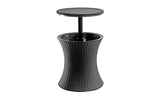 Keter Pacific Cool Bar Outdoor Patio Furniture and Hot Tub Side Table with 7.5 Gallon Beer and Wine Cooler, Dark Grey